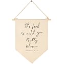 The Lord is with You Mighty Warrior-Scripture Gift for Baby Boys Kids-Christian Bible Verses-Canvas Hanging Banner Pennant Wall Decor Gift for Nursery Baby Room Homeschool Playroom
