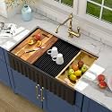 Lordear 33 Black Farmhouse Sink Workstation Porcelain