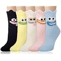 Loritta 5 Pairs Womens Fuzzy Socks Winter Warm Cozy Fluffy Super Soft Slipper Socks,Cute Monster