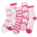 Loritta 5 Pairs Womens Fuzzy Socks Winter Warm Cozy Fluffy Super Soft Slipper Socks,Pink Heart