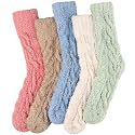 Loritta 5 Pairs Womens Fuzzy Socks Cozy Soft Fluffy Cute Cat Animal Winter Warm Slipper Socks Christmas Stocking Stuffers,F-Coloured Twist Design
