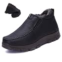 Lossarye Men's Slip-On Winter Snow Boots Warm Fur Lined Casual Non-Slip Outdoors Leather Booties Cozy Walking Loafers