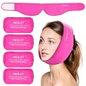 LotFancy Face Ice Pack Wrap with 4 Reusable Hot Cold Therapy Gel Packs, Pain Relief for TMJ, Wisdom Teeth, TMD, Oral and Facial Surgery, Dental Implants, Pink