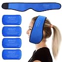 LotFancy Face Ice Pack Wrap for TMJ, Wisdom Teeth, with 4 Reusable Hot Cold Therapy Gel Packs, Pain Relief for Head, Oral and Facial Surgery, Dental Implants, Blue