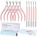 Lothee 10 Pack Cuticle Trimmer with Pusher 200 Sanitizer Pouch, Pink