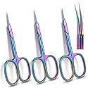Lothee 3 Pcs Curved Cuticle Scissors Sharp Manicure Scissor, Rainbow