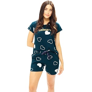 LOTIK Womens Cotton Heart Print Top-Shorts Nightwear