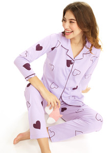LOTIK Women Night Suit Set Purple Printed
