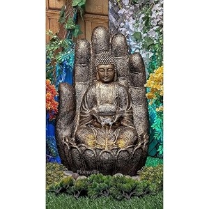 lotus buddha water fountaingarden black color large for homeoffice items for living room best gift for any occasion vastu kamal indoor outdoor decor with led lights palm beige