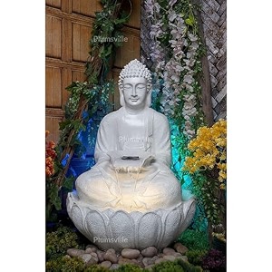 lotus buddha water fountain for home office garden large size water fountain items for living room  bedroom  white colour