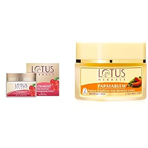 lotus herbals nutramoist skin renewal daily moisturising creme spf 25 50g and papayablem papaya-n-saffron anti-blemish cream 50g