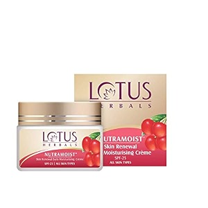 lotus herbals nutramoist skin renewal daily moisturising face cream spf 25  light weight and non greasy for all skin typesenhances skin softness and supplenessfor women and men 50g
