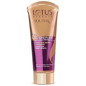 lotus herbals face exfoliator youth rx anti aging exfoliating cream  removes dead skin reduces fine lines wrinkles  boosts collagen with ginseng  scrub for women and men  all skin types 100g