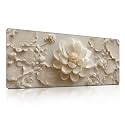 Lotus Relief Mouse Pad, Luxury Beige Water Lily &amp; Leaf Decor Desk Mat - Large Non-Slip Office PC Laptop Desk Pad - 31.5"x11.8" x 3mm