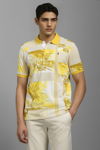 louis philippe graphic print men polo neck yellow t-shirt