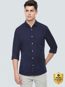louis philippe slim fit full sleeve over dyed men slim fit solid spread collar casual shirt
