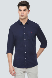 louis philippe jeans slim fit full sleeve over dyed men slim fit solid spread collar casual shirt