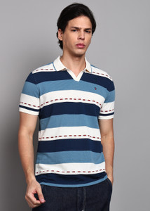 Louis Philippe Jeans Men Striped Polo Neck
