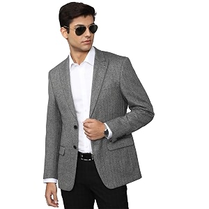 louis philippe men grey regular fit print formal blazer