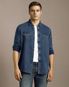LOUIS PHILIPPE Men Solid Casual Blue Shirt