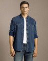 LOUIS PHILIPPE Men Solid Casual Blue Shirt