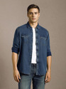 LOUIS PHILIPPE Men Solid Casual Blue Shirt