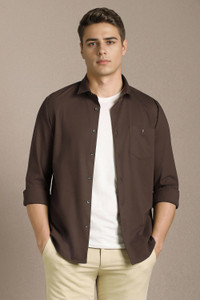 LOUIS PHILIPPE Men Solid Casual Brown Shirt