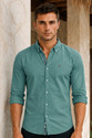 LOUIS PHILIPPE Men Solid Casual Green Shirt