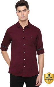 louis philippe men slim fit solid spread collar casual shirt