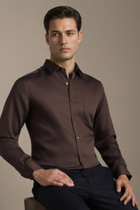 LOUIS PHILIPPE Men Solid Formal Brown Shirt