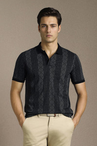 LOUIS PHILIPPE Printed Men Polo Neck Black