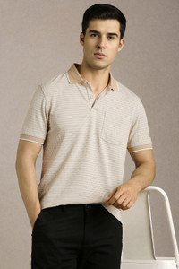 LOUIS PHILIPPE Solid Men Polo Neck Beige
