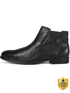 LOUIS STITCH Black Mid-Top Ankle Shrunken Chelsea