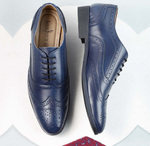 LOUIS STITCH Blue Brogue Wingtip Style Italian