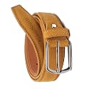 LOUIS STITCH Men's Russet Tan Italian Suede Leather Belt Handcrafted American Style Waist Strap with Glossy Buckle Premium Casual Belts for Men 1.5 Inch (38mm) (SUPLTN)