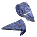 LOUIS STITCH Mens Iris Purple Italian Silk Necktie Set Incl Pocket Square Cufflinks Gold Tiepin Brooch American Style Formal Tie Gift Set for Men (TEPR010GP)