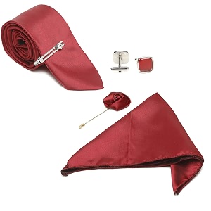 louis stitch mens plain red luxury italian silk necktie set brooch chrome tie pin cufflinks pocket square prague ls-te-pl-rw02-cp