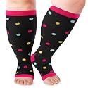 LOUSGUTA Open Toe Plus Size Compression Socks for Women &amp; Men 15-20 mmhg Toeless Wide Calf Compression Support Knee High Socks