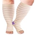 LOUSGUTA Open Toe Plus Size Compression Socks for Women &amp; Men 15-20 mmhg Toeless Wide Calf Compression Support Knee High Socks