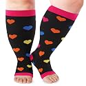 LOUSGUTA Open Toe Plus Size Compression Socks for Women &amp; Men 15-20 mmhg Toeless Wide Calf Compression Support Knee High Socks