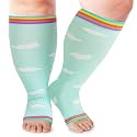 LOUSGUTA Open Toe Plus Size Compression Socks for Women &amp; Men 15-20 mmhg Toeless Wide Calf Compression Support Knee High Socks