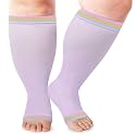 LOUSGUTA Open Toe Plus Size Compression Socks for Women &amp; Men 15-20 mmhg Toeless Wide Calf Compression Support Knee High Socks