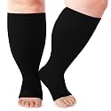 LOUSGUTA Open Toe Plus Size Compression Socks for Women &amp; Men 15-20 mmhg Toeless Wide Calf Compression Support Knee High Socks