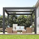 Louvered Pergola, 10×10 FT Outdoor Aluminum Pergola with Adjustable Louvered Roof, Easy Assembly, Modern Backyard Pergolas for Patios and Gardens