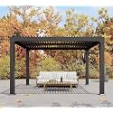 Louvered Pergola, 12×10 FT Outdoor Aluminum Pergola with Adjustable Louvered Roof, Easy Assembly, Modern Backyard Pergolas for Patios and Gardens
