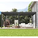 Louvered Pergola, 20×10 FT Outdoor Aluminum Pergola with Adjustable Louvered Roof, Easy Assembly, Modern Backyard Pergolas for Patios and Gardens