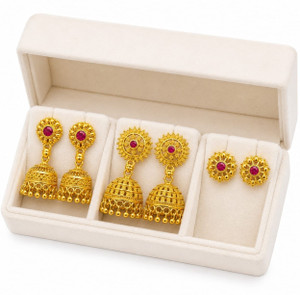 lov Elegant Ruby Floral Jhumka Earrings Bridal