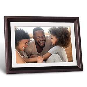 digital picture frame 101 inch wifi digital photo frame with hd touch screen auto-rotate share photos and videos via app anytime and anywheredark brown