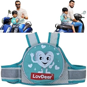lovdear kids safety belt for two wheeler with storage bag adjustable child safety belt for bike amp scooty 2-9 years green