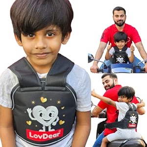lovdear kids safety belt for two wheeler with storage bag adjustable child safety belt for bike amp scooty 2-9 years green